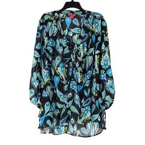 SUNNY LEIGH Women Sheer Blouse 3X Multicolor Floral Paisley Button 3/4 Sleeve
